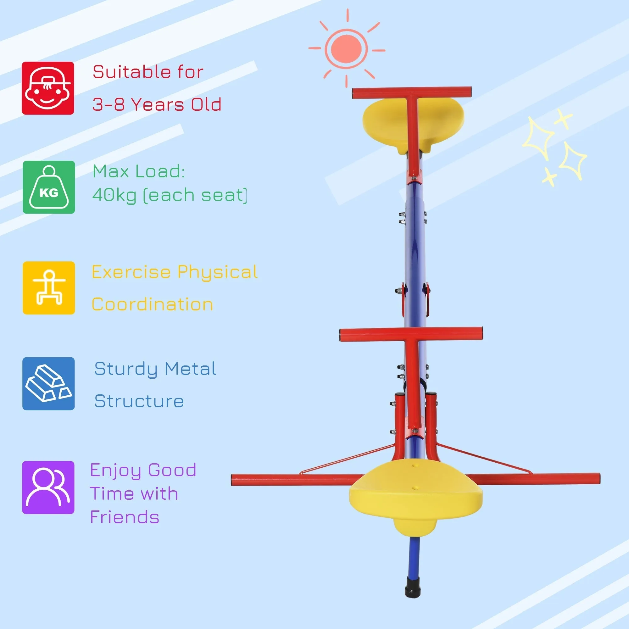 Kids 360 Degree Rotating Metal Seesaw Swivel Teeter Totter Children's Playground Equipment for Garden Outdoor Indoor Swing
