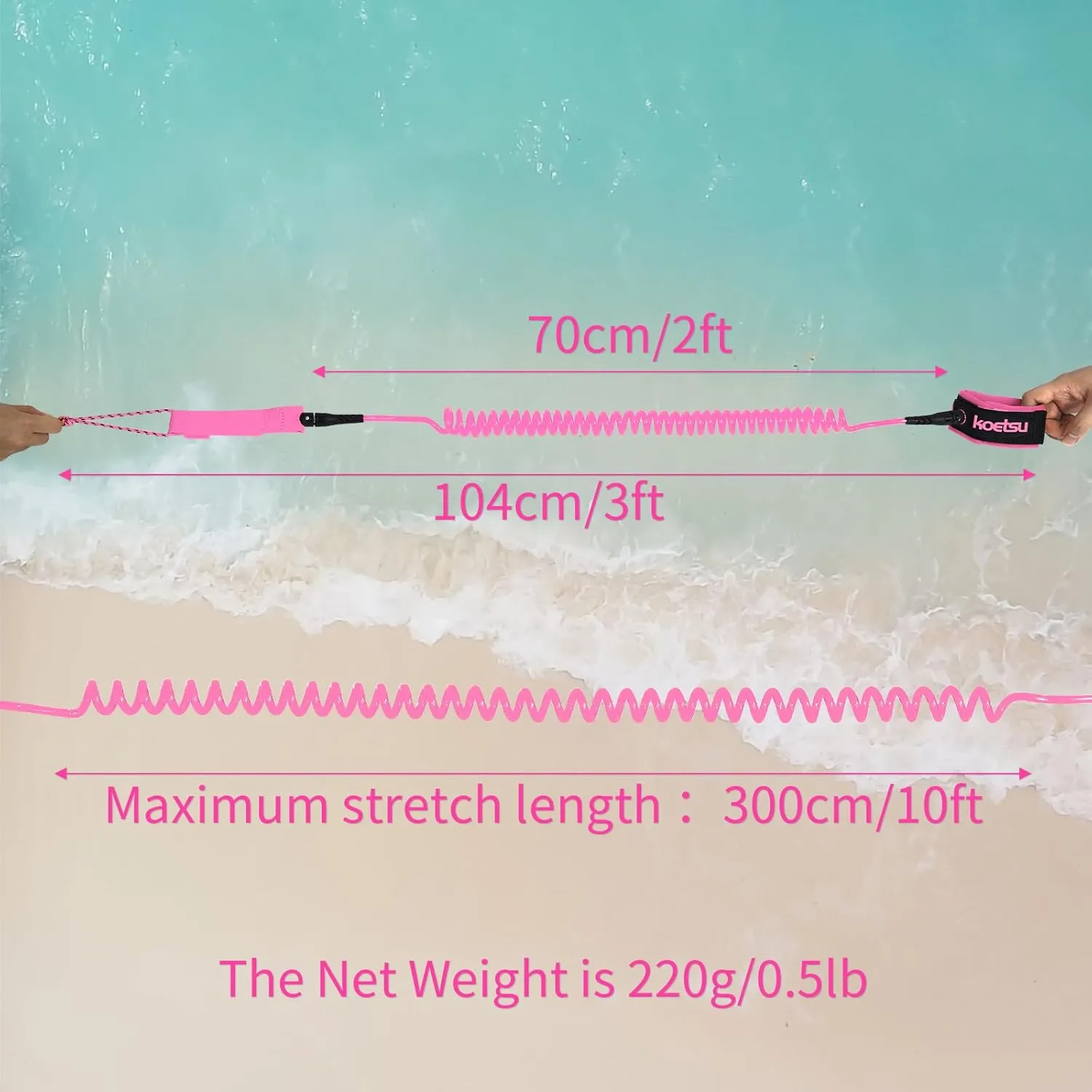 KOETSU Premium Paddle Board Leash - 10ft SUP Ankle Safety Rope, 7mm Thick Surfboard Leash for Longboard, Stand Up Paddle Board Accessories, SUP Replacement Leg Rope