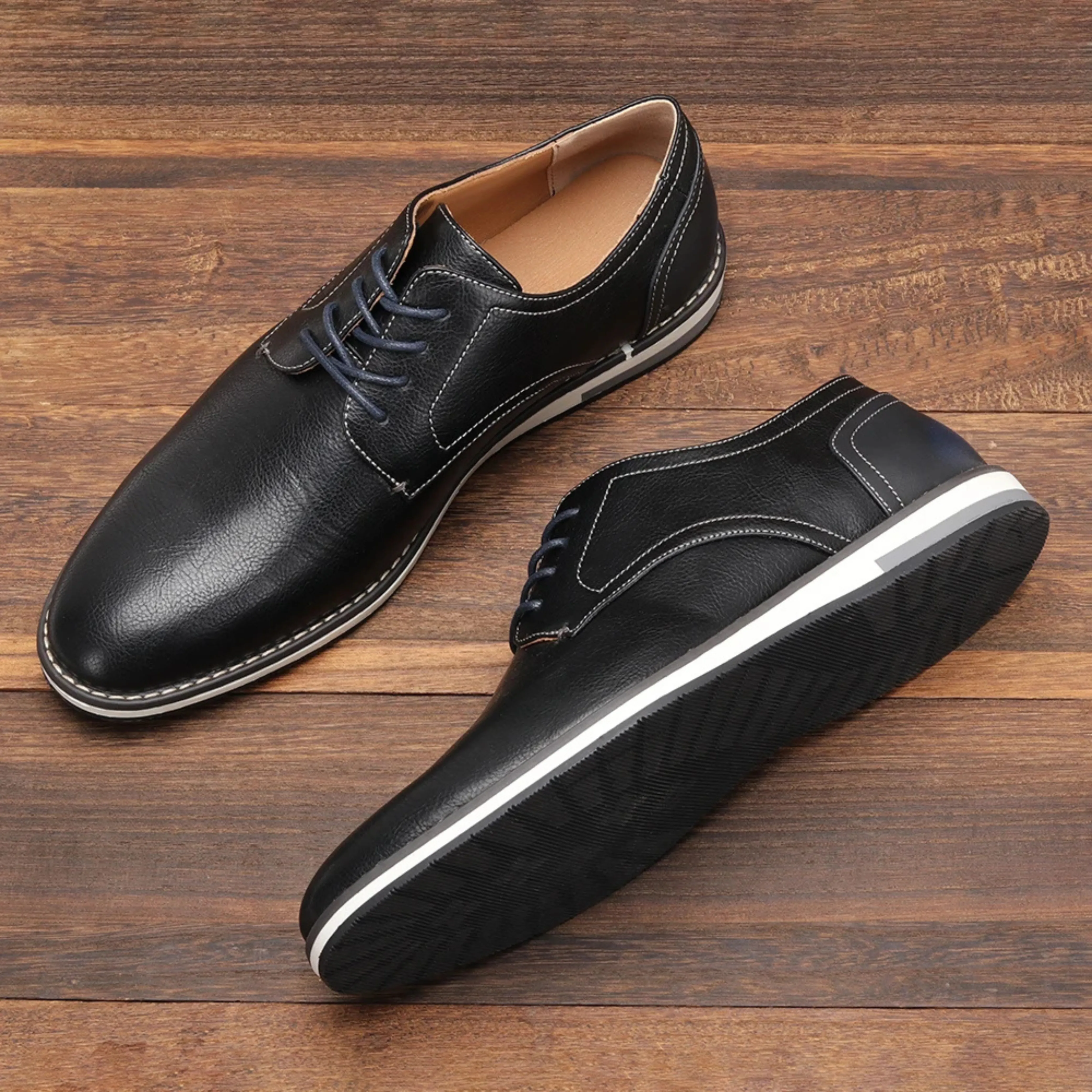 Men's Anti-slip Vegan Leather Shoes with Contrast Stitching | Eco-Friendly Materials for All Seasons