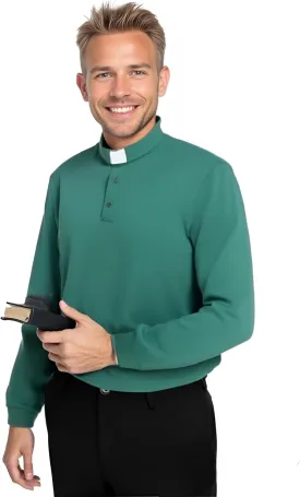 Men's Clergy Tab Collar Polo Shirt Long Sleeve Pastor Minister Preacher Shirt Priest Tops
