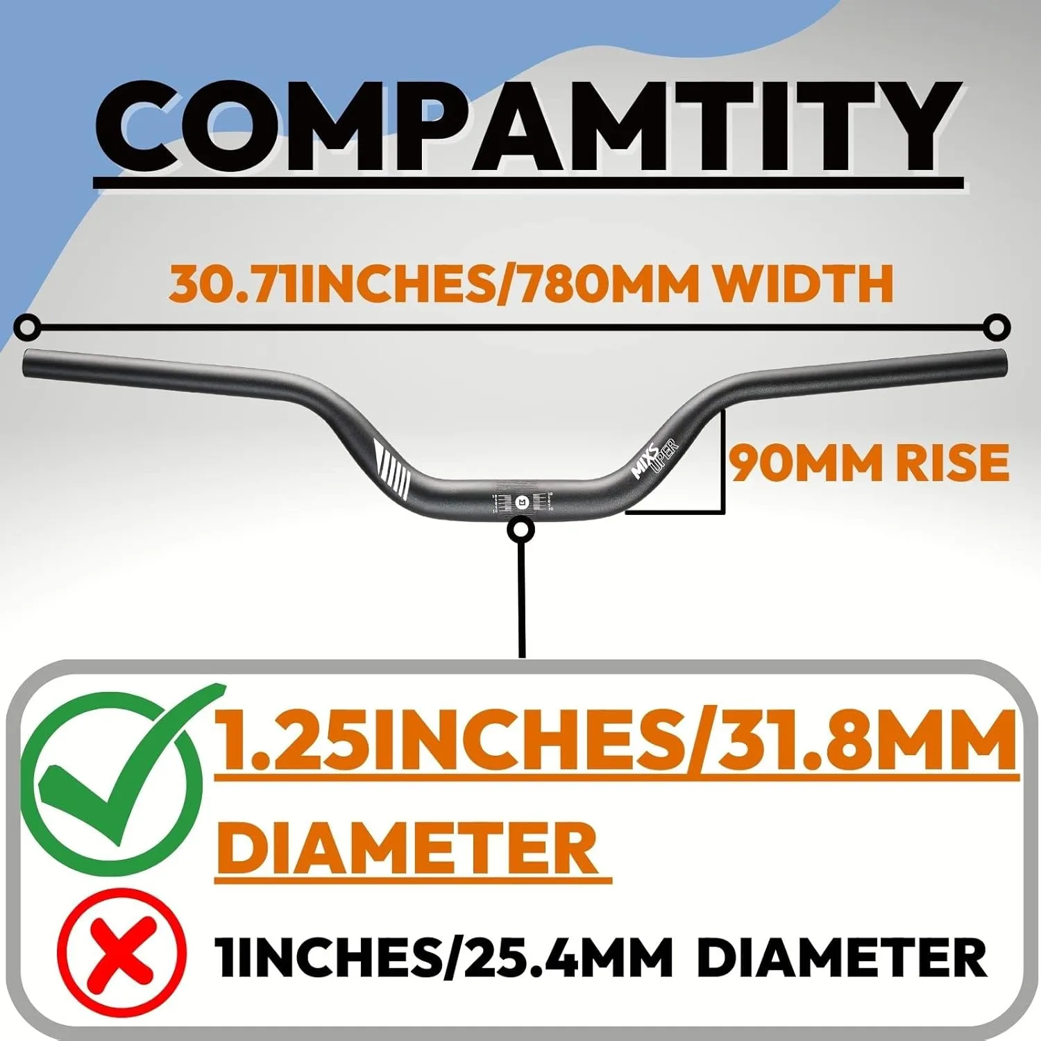 Mixsuper Mountain Bike High Riser Handlebar 31.8mm Length 780mm Rise 90mm Aluminium Alloy MTB Handlebar Black