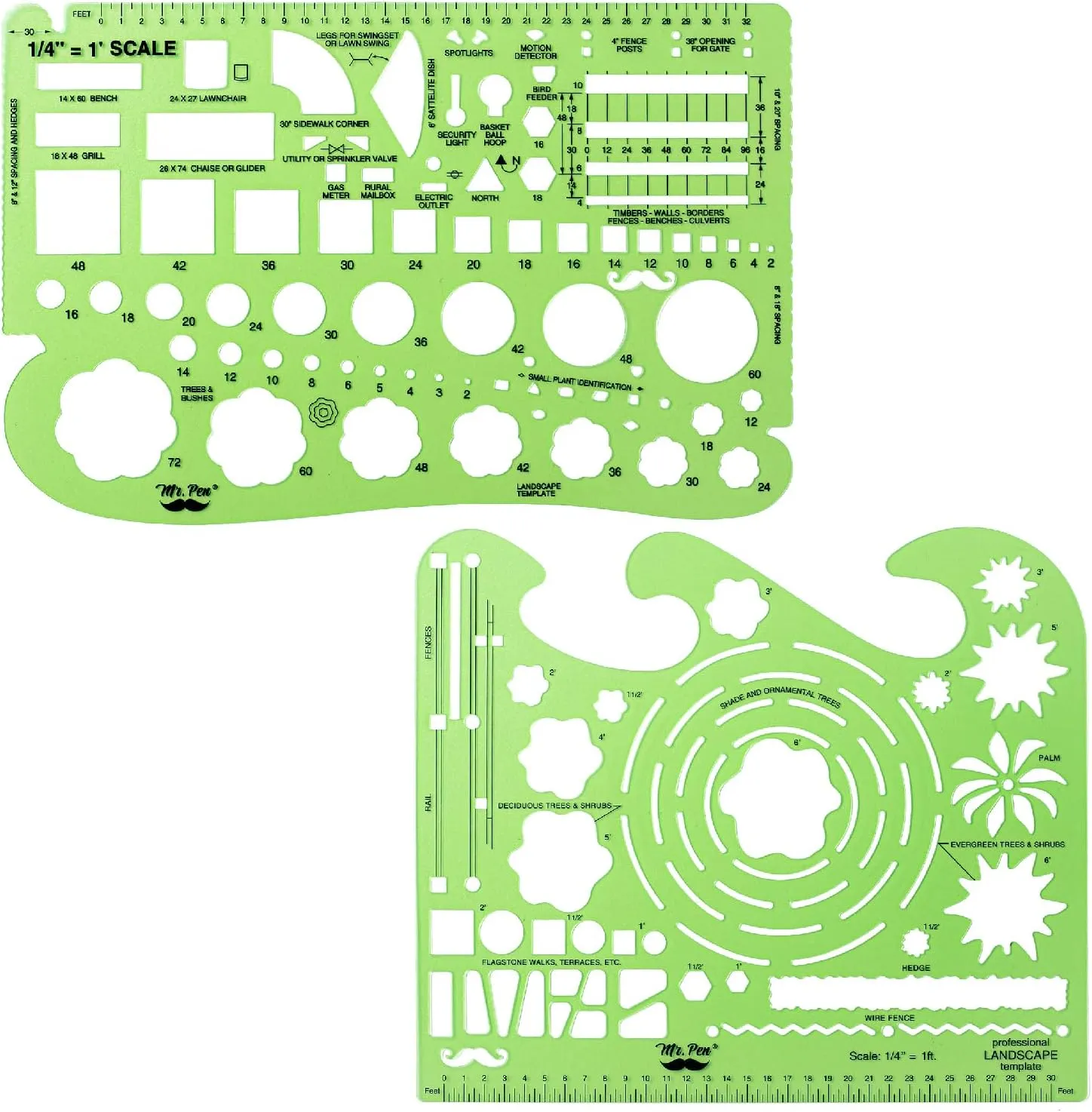 Mr. Pen- Landscape Templates, 2pcs, Green Architectural Templates, Drafting Tools, Landscaping Tools, Landscape Design Template, Drafting Ruler Shapes, Stencils for Drawing Stencils, Landscape Tools