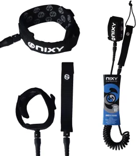 NIXY Premium Coil SUP Leash, 10 ft Coiled Paddle Board Leashes, 7.2mm Thick Legrope Strap for Longboard Surfboards, Stand-up Paddleboards, iSUP Replacement Leg Rope