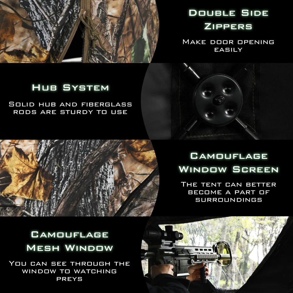 NNECW 3 Person Pop-up Ground Tent with Gun Ports for Deer and Elk Hunting 