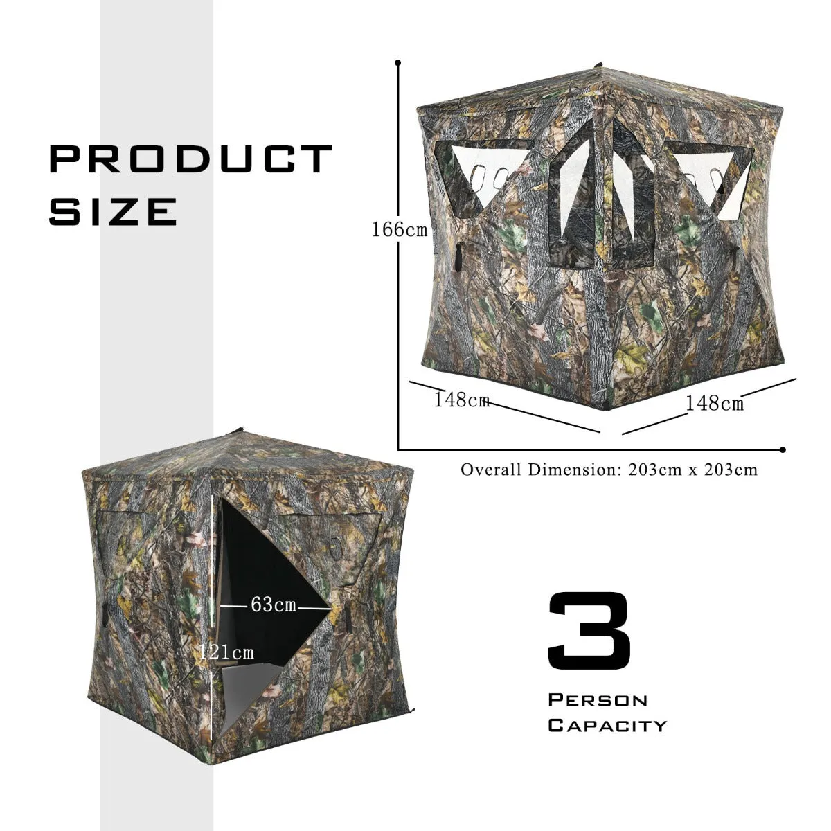 NNECW 3 Person Pop-up Ground Tent with Gun Ports for Deer and Elk Hunting 