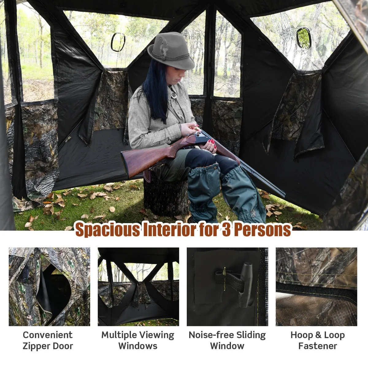 NNECW Portable Hunting Blind with Ground Stakes & Tie-downs for Deer and Antelope 