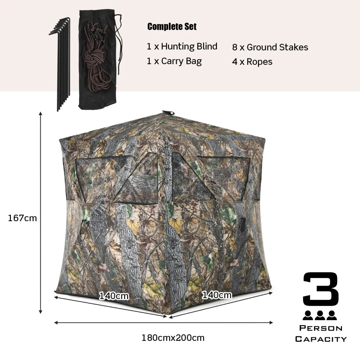 NNECW Portable Hunting Blind with Ground Stakes & Tie-downs for Deer and Antelope 