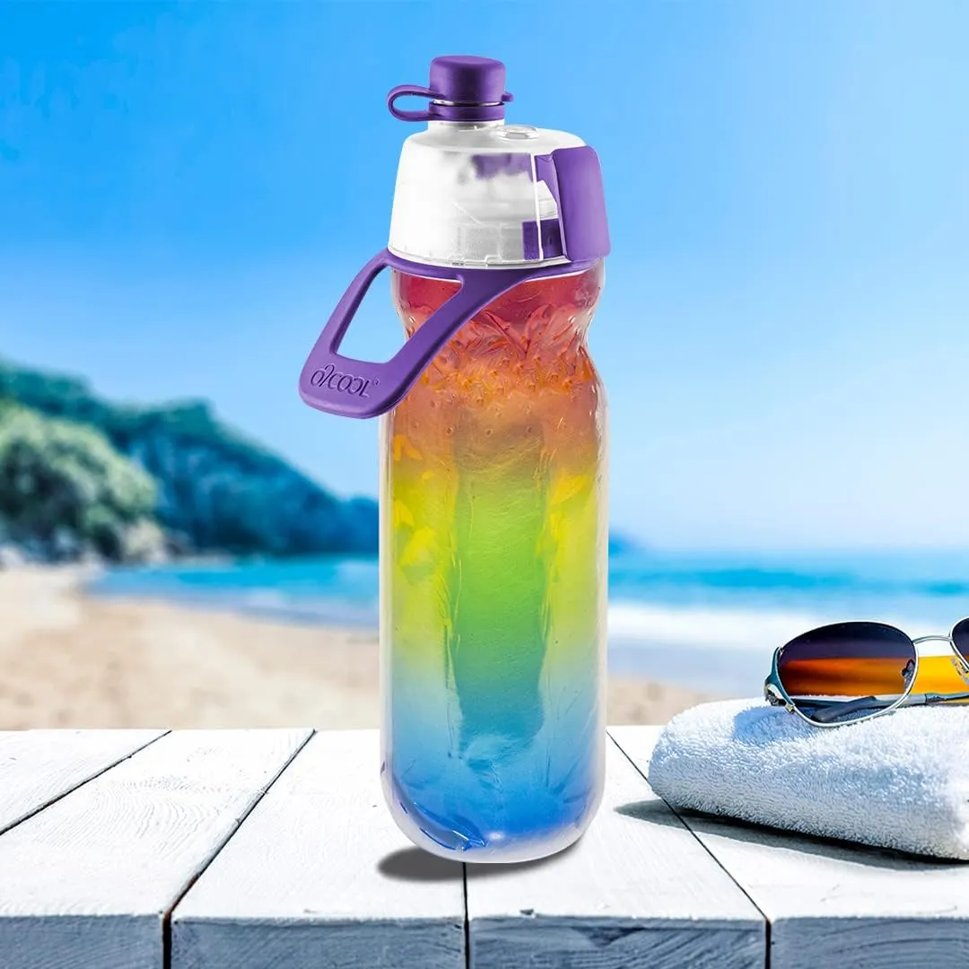 O2COOL Mist 'N Sip Misting Water Bottle 2-in-1 Mist And Sip Function With No Leak Pull Top Spout Reusable Sports Water Bottle - 20 oz (Pride)