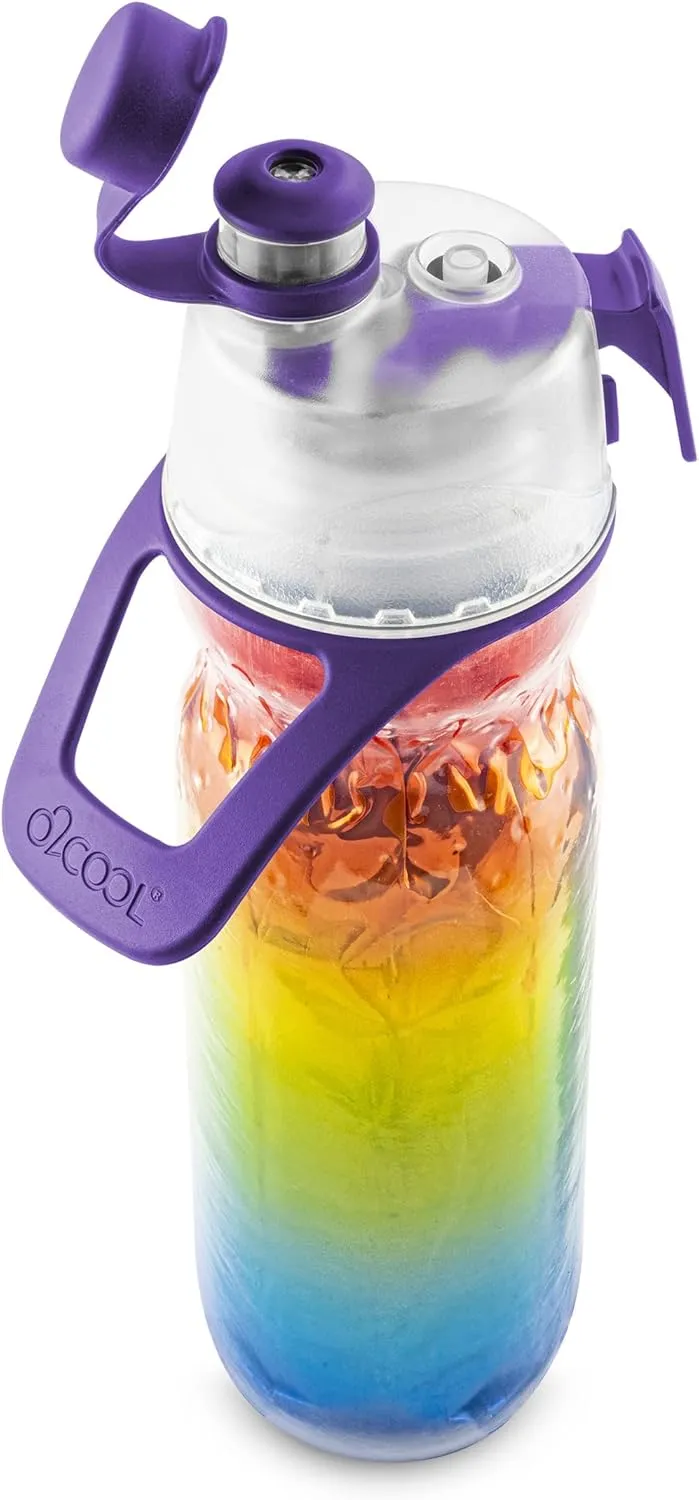 O2COOL Mist 'N Sip Misting Water Bottle 2-in-1 Mist And Sip Function With No Leak Pull Top Spout Reusable Sports Water Bottle - 20 oz (Pride)