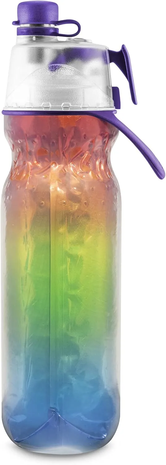 O2COOL Mist 'N Sip Misting Water Bottle 2-in-1 Mist And Sip Function With No Leak Pull Top Spout Reusable Sports Water Bottle - 20 oz (Pride)