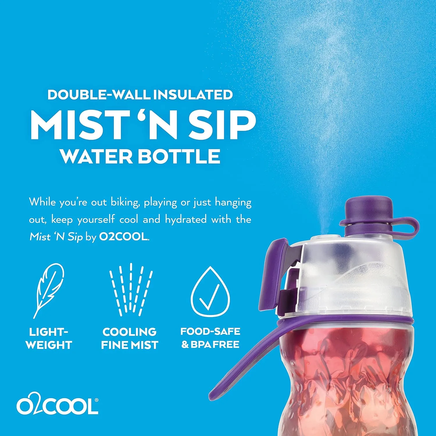 O2COOL Mist 'N Sip Misting Water Bottle 2-in-1 Mist And Sip Function With No Leak Pull Top Spout Reusable Sports Water Bottle - 20 oz (Pride)