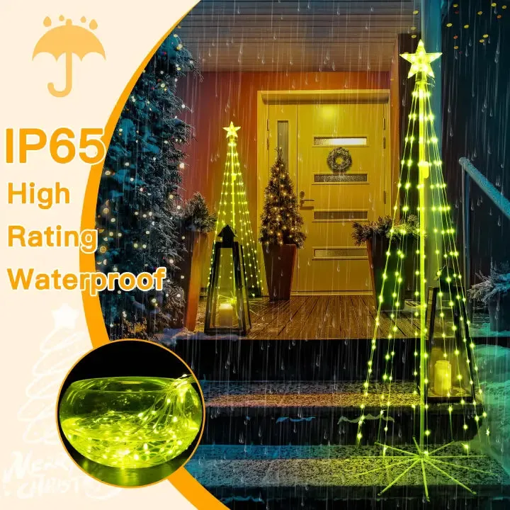 Ollny 140 Led 5ft-High RGB Christmas Tree Lights For Light Show (12 Colors, 22 Modes, IP65 Waterproof, Clear Wire, Plug In)