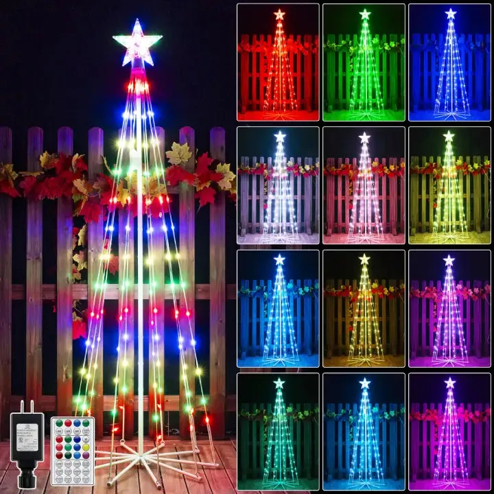 Ollny 140 Led 5ft-High RGB Christmas Tree Lights For Light Show (12 Colors, 22 Modes, IP65 Waterproof, Clear Wire, Plug In)