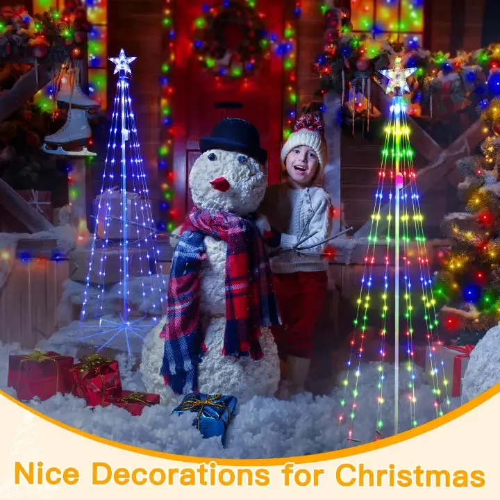 Ollny 140 Led 5ft-High RGB Christmas Tree Lights For Light Show (12 Colors, 22 Modes, IP65 Waterproof, Clear Wire, Plug In)