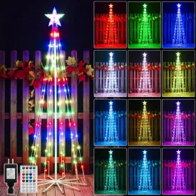 Ollny 140 Led 5ft-High RGB Christmas Tree Lights For Light Show (12 Colors, 22 Modes, IP65 Waterproof, Clear Wire, Plug In)