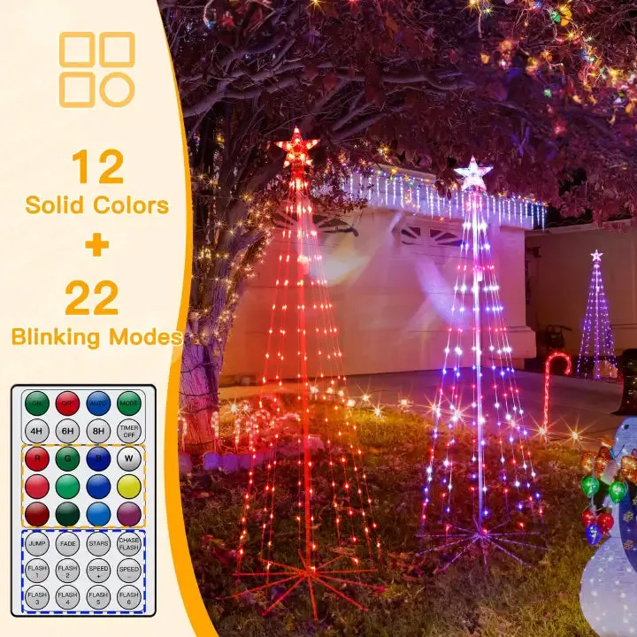 Ollny 140 Led 5ft-High RGB Christmas Tree Lights For Light Show (12 Colors, 22 Modes, IP65 Waterproof, Clear Wire, Plug In)