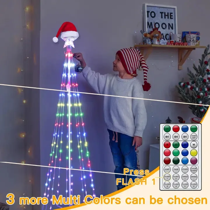 Ollny 140 Led 5ft-High RGB Christmas Tree Lights For Light Show (12 Colors, 22 Modes, IP65 Waterproof, Clear Wire, Plug In)