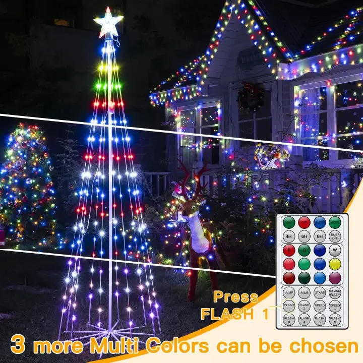 Ollny 170 Led 6ft-High RGB Christmas Tree Lights For Light Show (12 Colors, 22 Modes, IP65 Waterproof, Clear Wire, Plug In)