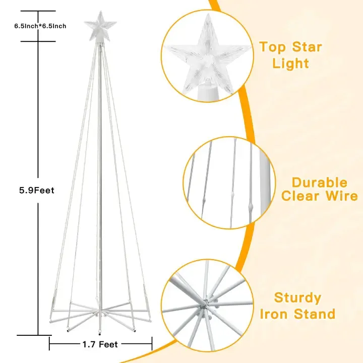 Ollny 170 Led 6ft-High RGB Christmas Tree Lights For Light Show (12 Colors, 22 Modes, IP65 Waterproof, Clear Wire, Plug In)