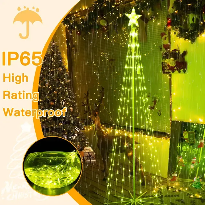 Ollny 170 Led 6ft-High RGB Christmas Tree Lights For Light Show (12 Colors, 22 Modes, IP65 Waterproof, Clear Wire, Plug In)
