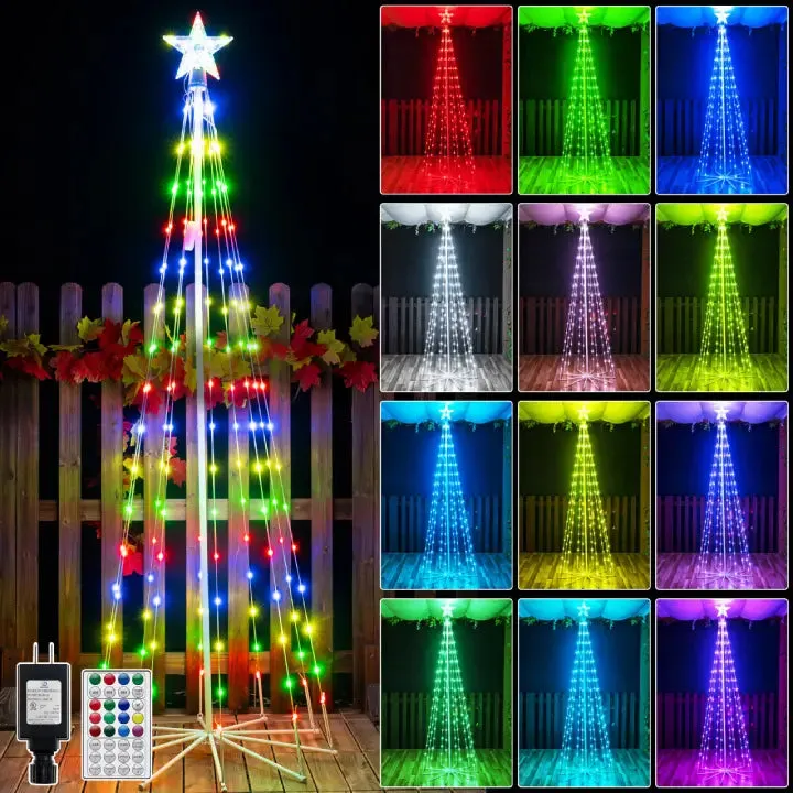Ollny 170 Led 6ft-High RGB Christmas Tree Lights For Light Show (12 Colors, 22 Modes, IP65 Waterproof, Clear Wire, Plug In)