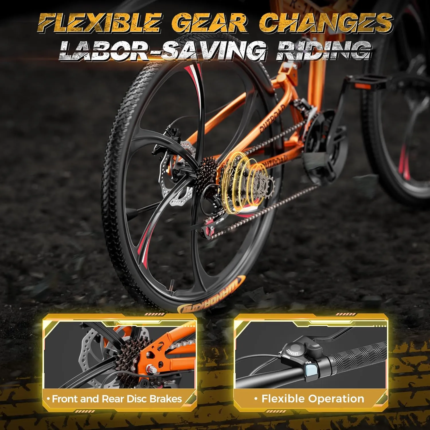 Outroad Folding Mountain Bike Foldable/Unfoldable Bike 26 Inch for Adult, 21-Speed Dual Suspension High-Carbon Steel MTB Foldable Bicycle, Dual Disc Brake Folding Bikes for Women and Men