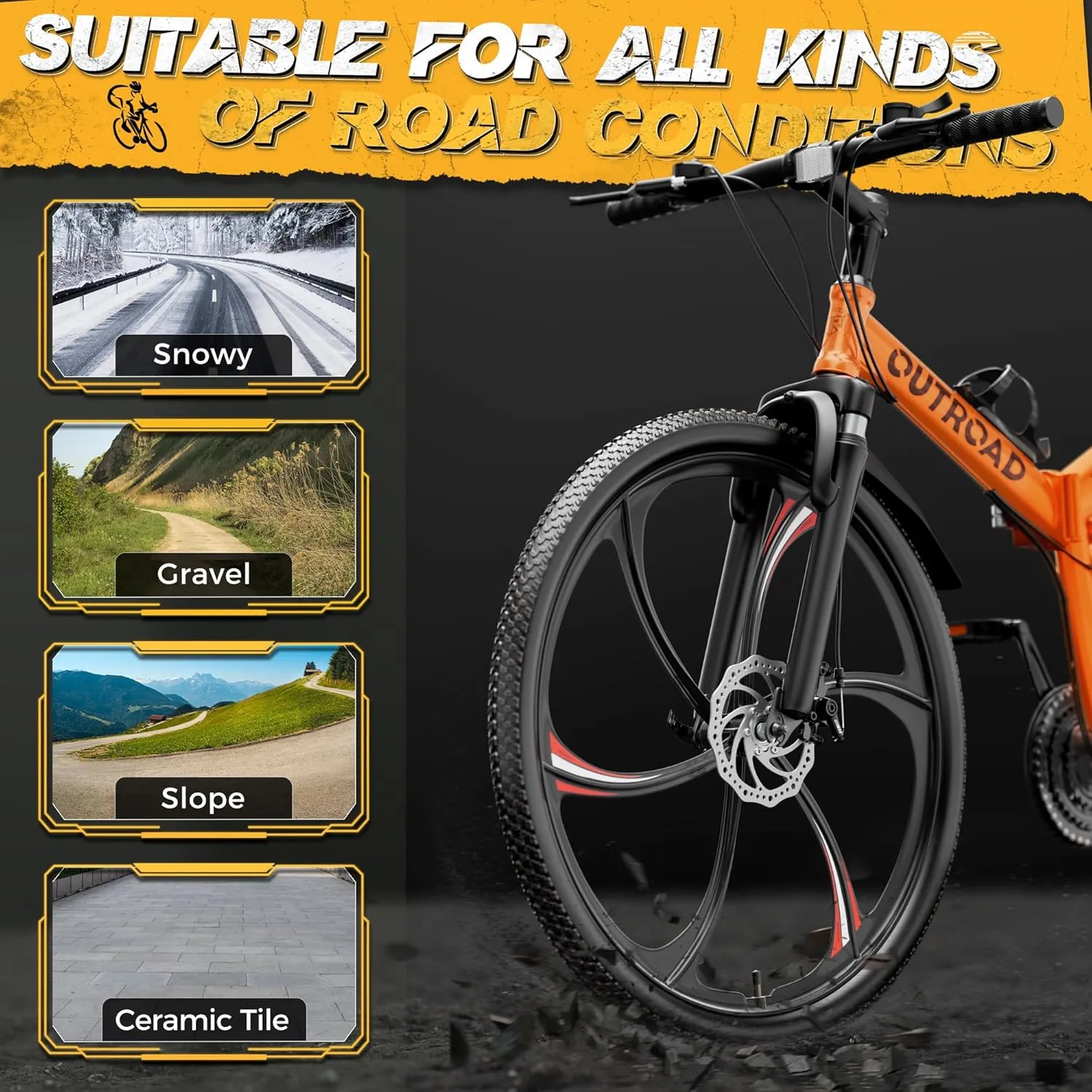 Outroad Folding Mountain Bike Foldable/Unfoldable Bike 26 Inch for Adult, 21-Speed Dual Suspension High-Carbon Steel MTB Foldable Bicycle, Dual Disc Brake Folding Bikes for Women and Men