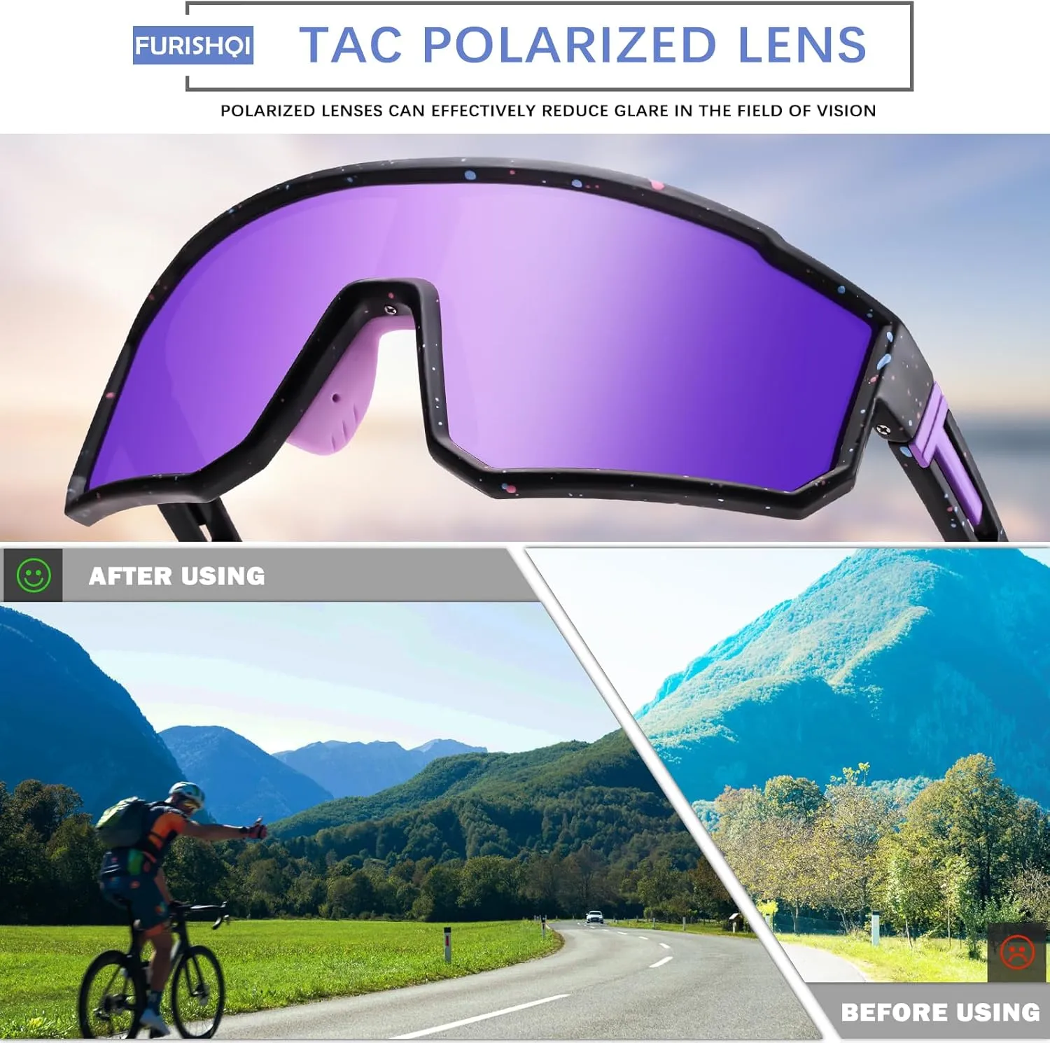 Polarized Sports Sunglasses for Men UV400 Protection Running Mountain Bike Sun Glasses Big Frame Goggles