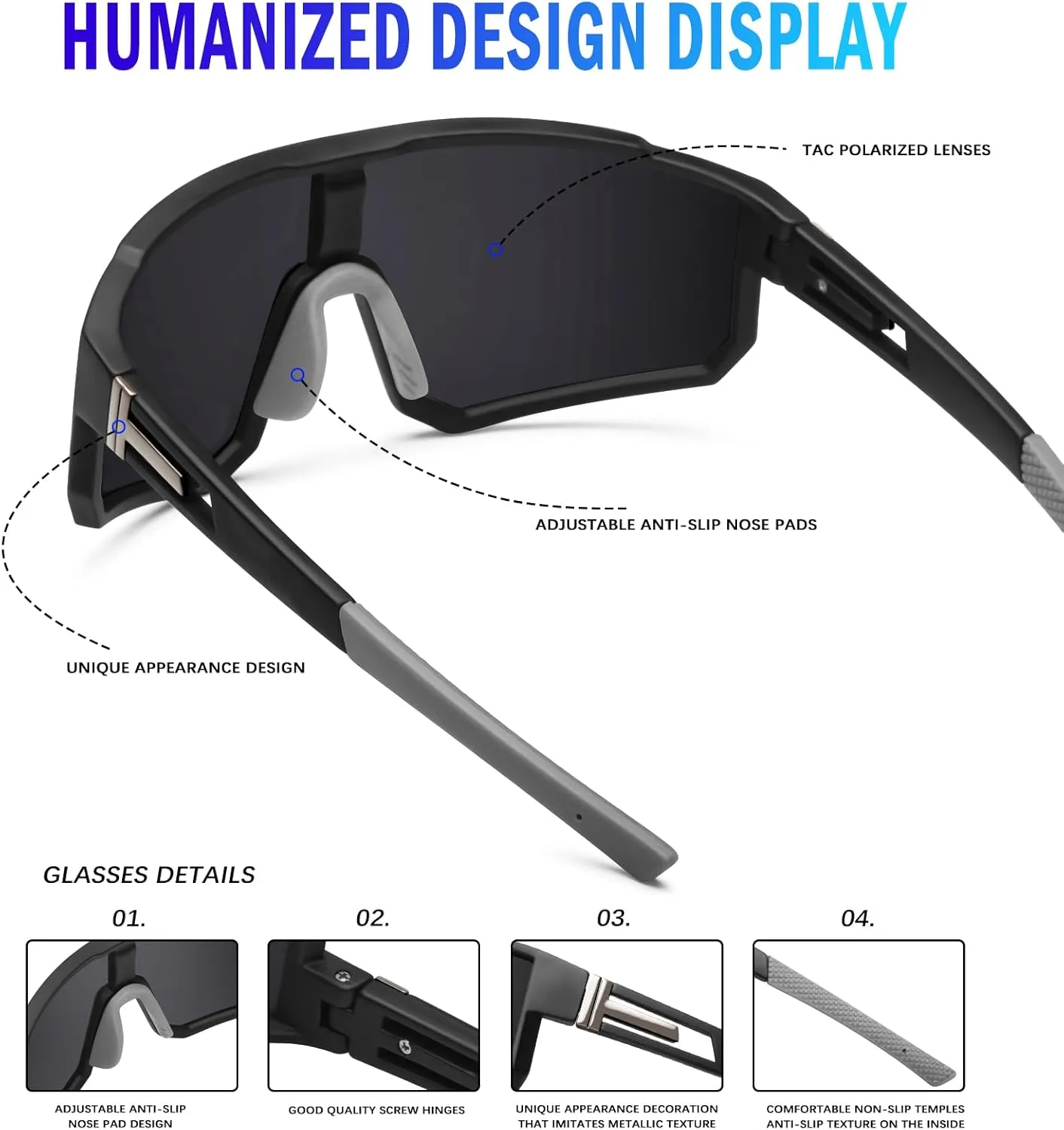Polarized Sports Sunglasses for Men UV400 Protection Running Mountain Bike Sun Glasses Big Frame Goggles