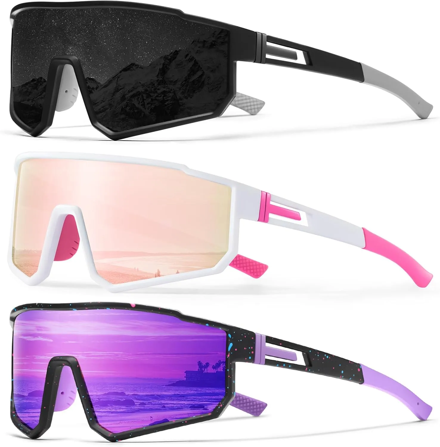 Polarized Sports Sunglasses for Men UV400 Protection Running Mountain Bike Sun Glasses Big Frame Goggles