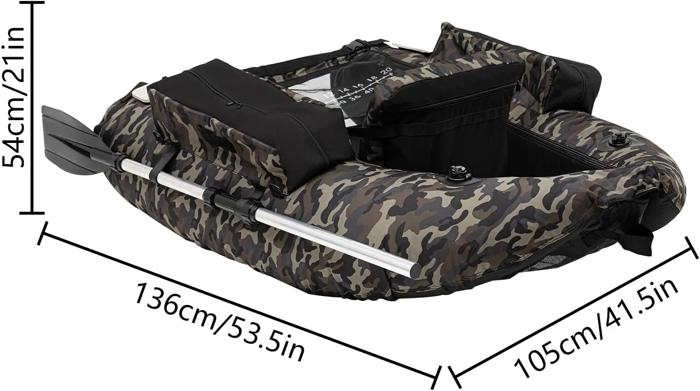Portable Inflatable Fishing Boat, 286.6Lbs Load Capacity 53.5 * 41.3 * 21In Pleasure Boat Angling Boat Blow Up Boat Raft Backrest Adjustable Angle for Fishing, Rafting, Exploring