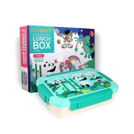 PROBOTT Lunch On 710ml Stainless Steel Lunch Box, 3 Grid Tiffin Box, Character Lid Made with Heavy Quality PP Material Perfect for School, Office Use | Aqua Blue Cream