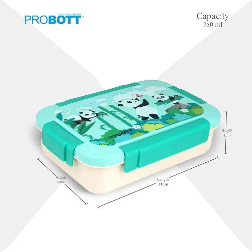 PROBOTT Lunch On 750ml Stainless Steel Lunch Box, 2 Grid Tiffin Box, Character Lid Made with Heavy Quality PP Material Perfect for School, Office Use | Aqua Blue Cream