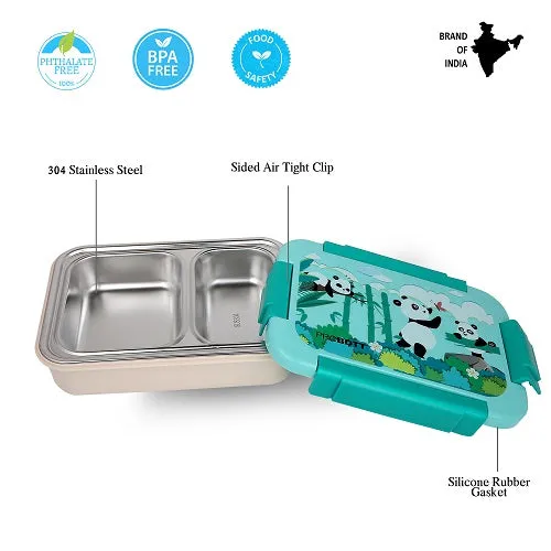 PROBOTT Lunch On 750ml Stainless Steel Lunch Box, 2 Grid Tiffin Box, Character Lid Made with Heavy Quality PP Material Perfect for School, Office Use | Aqua Blue Cream