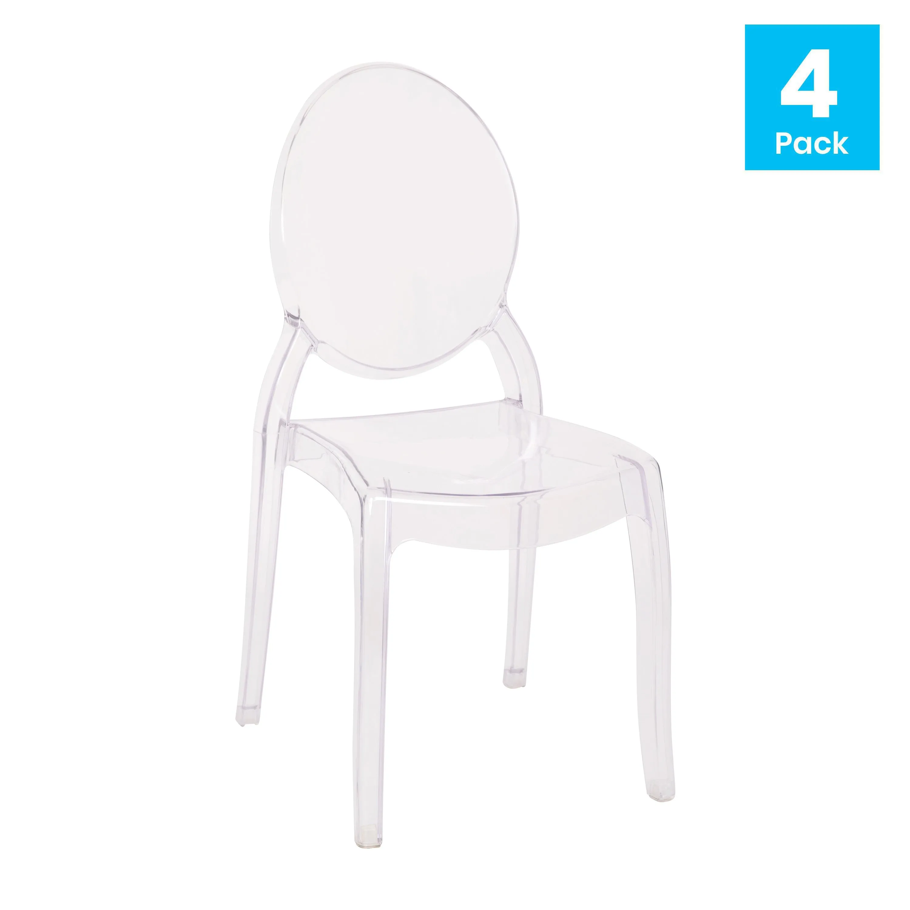 Revna Set of 4 Transparent Crystal Extra Wide Resin 700 LB. Weight Capacity Banquet & Event Ghost Chairs-Indoor/Outdoor Use