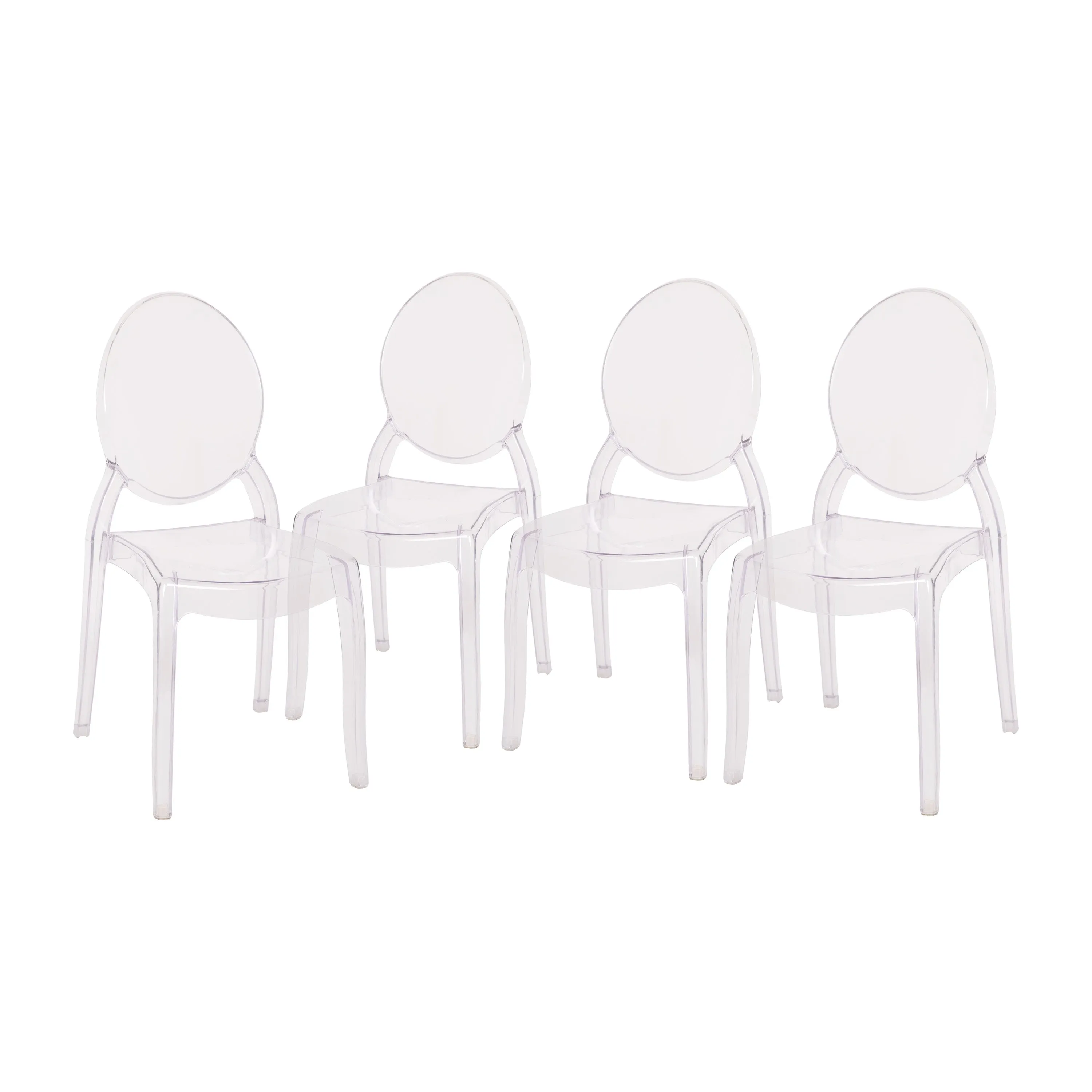 Revna Set of 4 Transparent Crystal Extra Wide Resin 700 LB. Weight Capacity Banquet & Event Ghost Chairs-Indoor/Outdoor Use