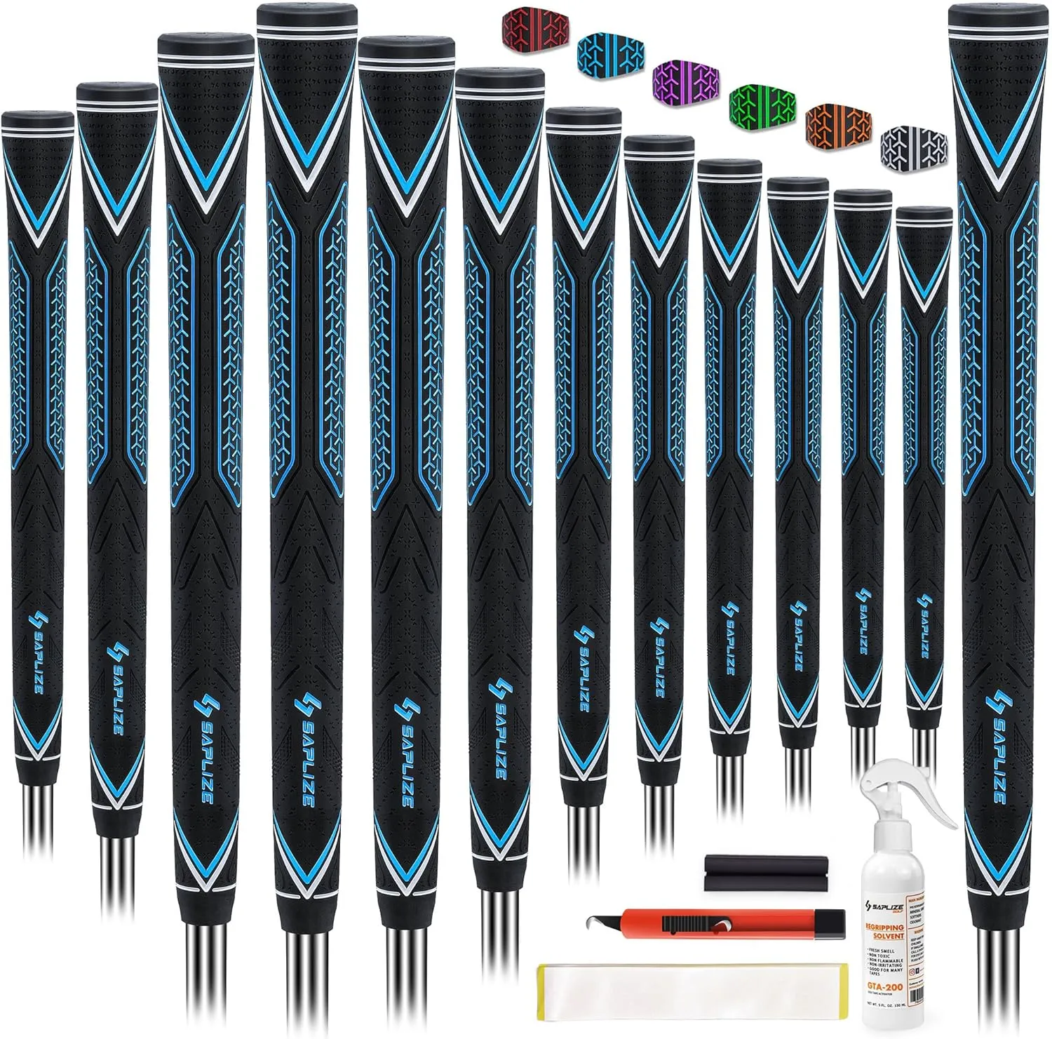 SAPLIZE High-performance Rubber Golf Grips 13 Pack, High Shock Absorption, Non-slip, Choose from 13 Grips with 15 Tapes or Full Kits, Available in Standard/Mid/Jumbo Sizes, CC10 Series