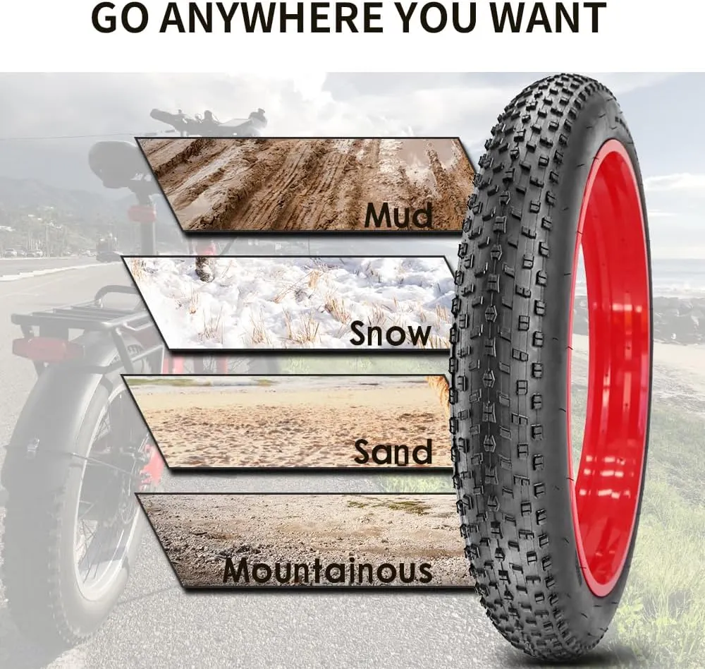 SIMEIQI 20"/26"X4.0" E-Bike Fat Bike Tires with Anti-Puncture Protection Electric Bike Tricycle Tyres Foldable Replacement Tire for Mountain Snow All Terrian E-bike Urban City Street Road Bicycle