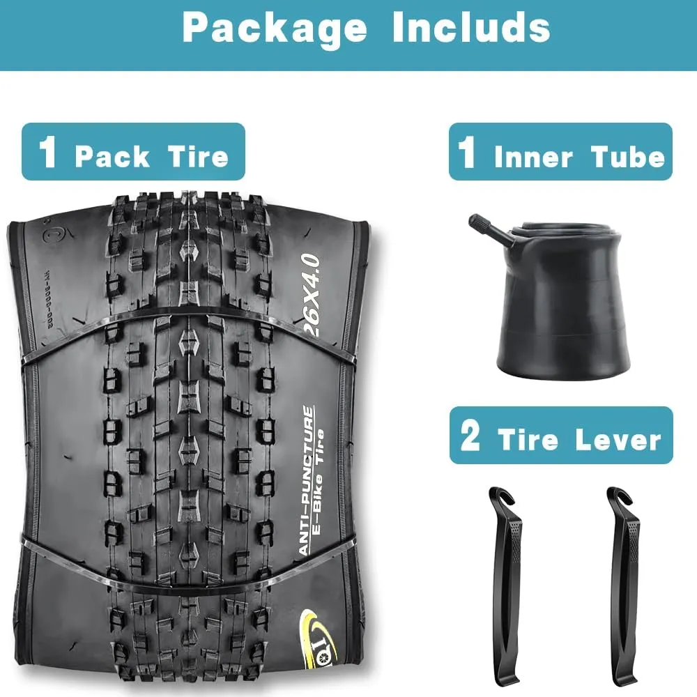 SIMEIQI 20"/26"X4.0" E-Bike Fat Bike Tires with Anti-Puncture Protection Electric Bike Tricycle Tyres Foldable Replacement Tire for Mountain Snow All Terrian E-bike Urban City Street Road Bicycle