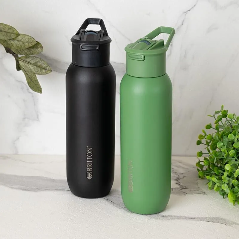 Sleek Sip 630 ML Hot & Cold Thermos Water Bottle (Black & Green) - Set Of Two