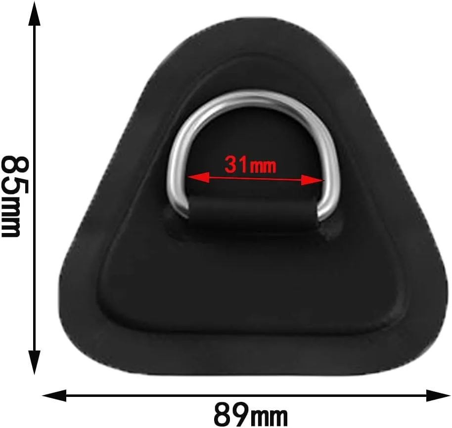 Stainless Steel D-Ring Pad PVC Triangle Patch with 8.2ft Bungee Cord and 6pcs Hooks for Inflatable Boat Sup Kayak Canoe Deck Surfboard Raft Stand Up Paddle Board (6pcs- Black)