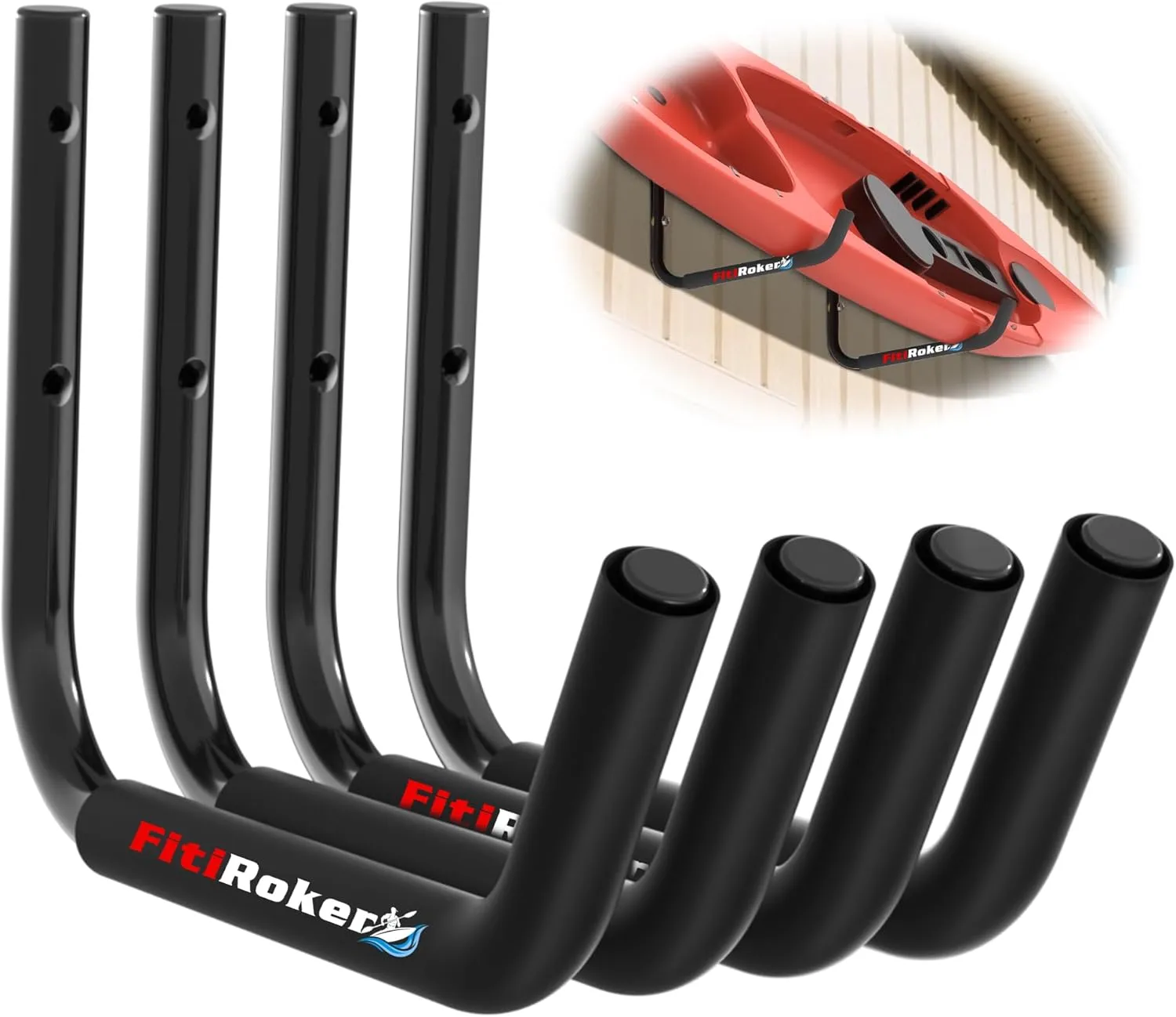 Storage Hooks for Kayak  100LB Capacity Wall Mounted Kayak Hook with EVA Padding | Garage Storage Hangers for Canoes, Paddle Boards, Ladders, Bikes & More (Round Tube)
