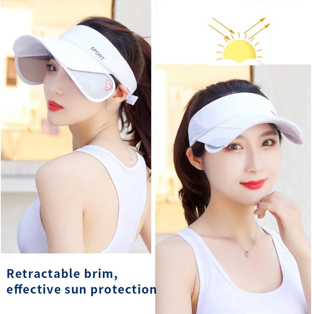 Summer Sun Visor Hat - Women Adjustable Golf Cap with Retractable Brim, UV Protection Beach/Tennis Sport Hat