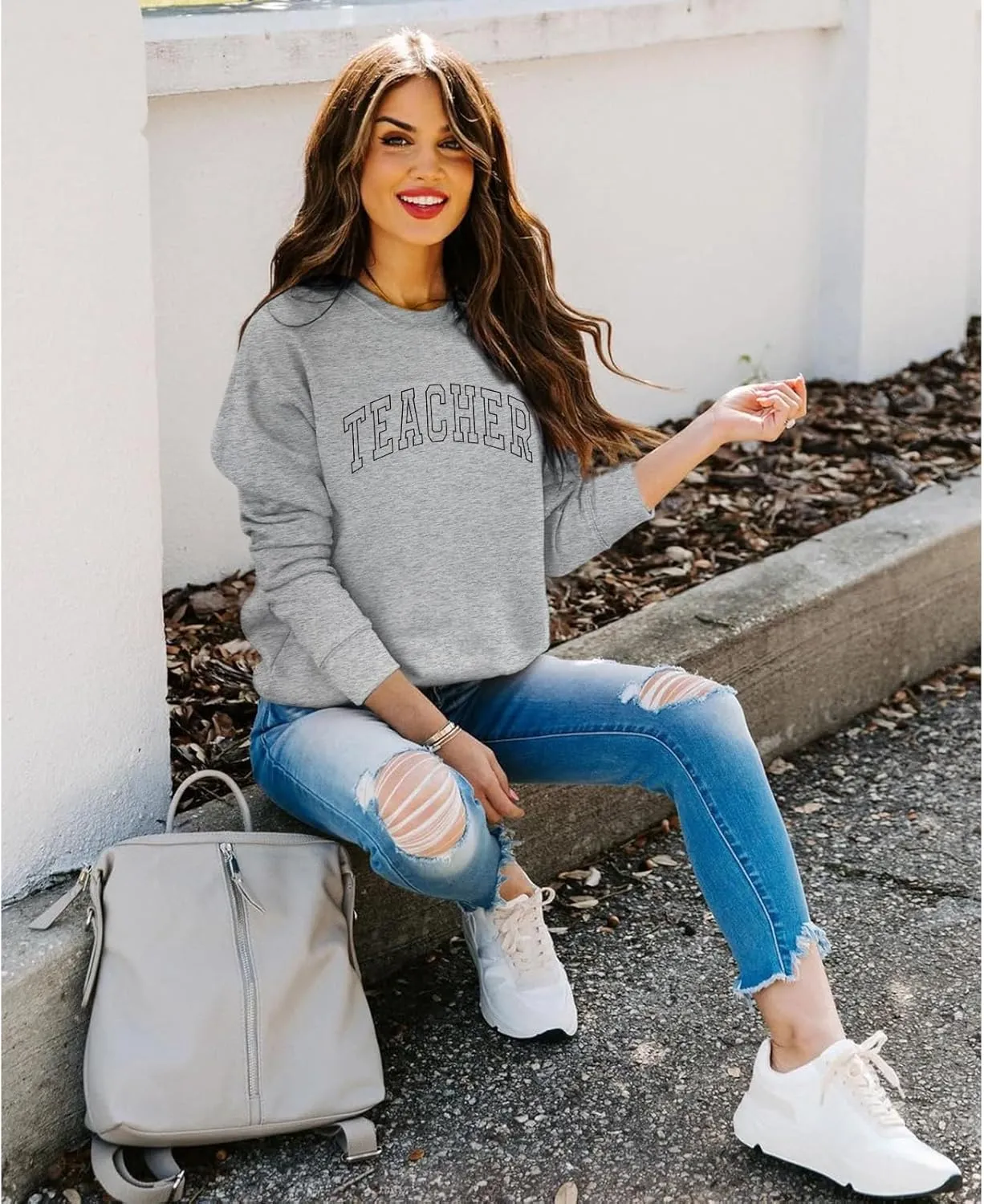 Teacher Sweatshirts for Women Cute Teacher Life Graphic Shirt Inspirational Long Sleeve Crewneck Loose Pullover Tops