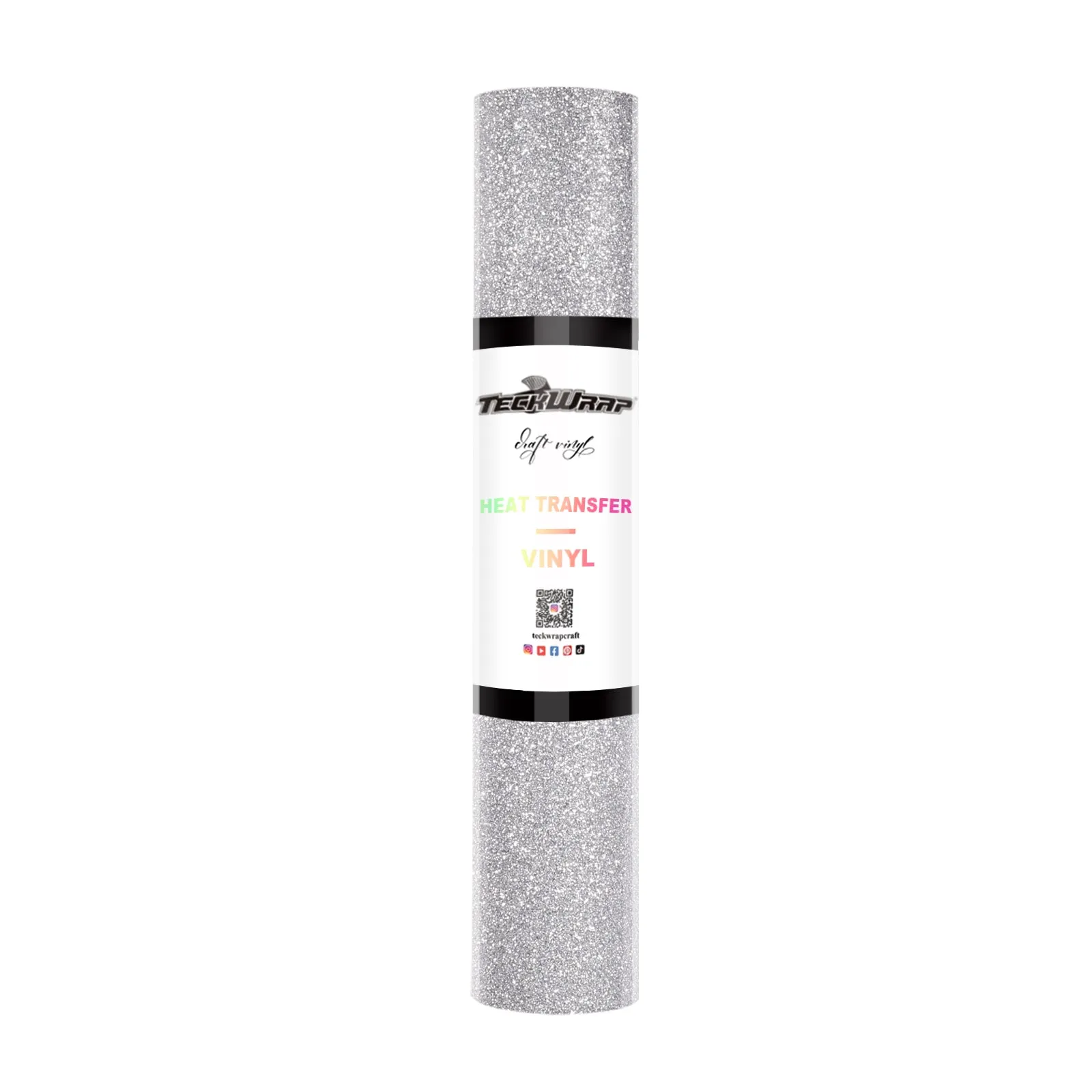Teckwrap Glitter Heat Transfer Vinyl - Silver | Durable & Sparkling Designs for Tees, Hoodies, Hats, and More!