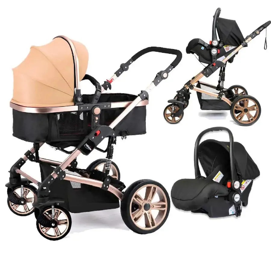 Teknum 3 in 1 Pram stroller   Infant Car Seat (Khaki)
