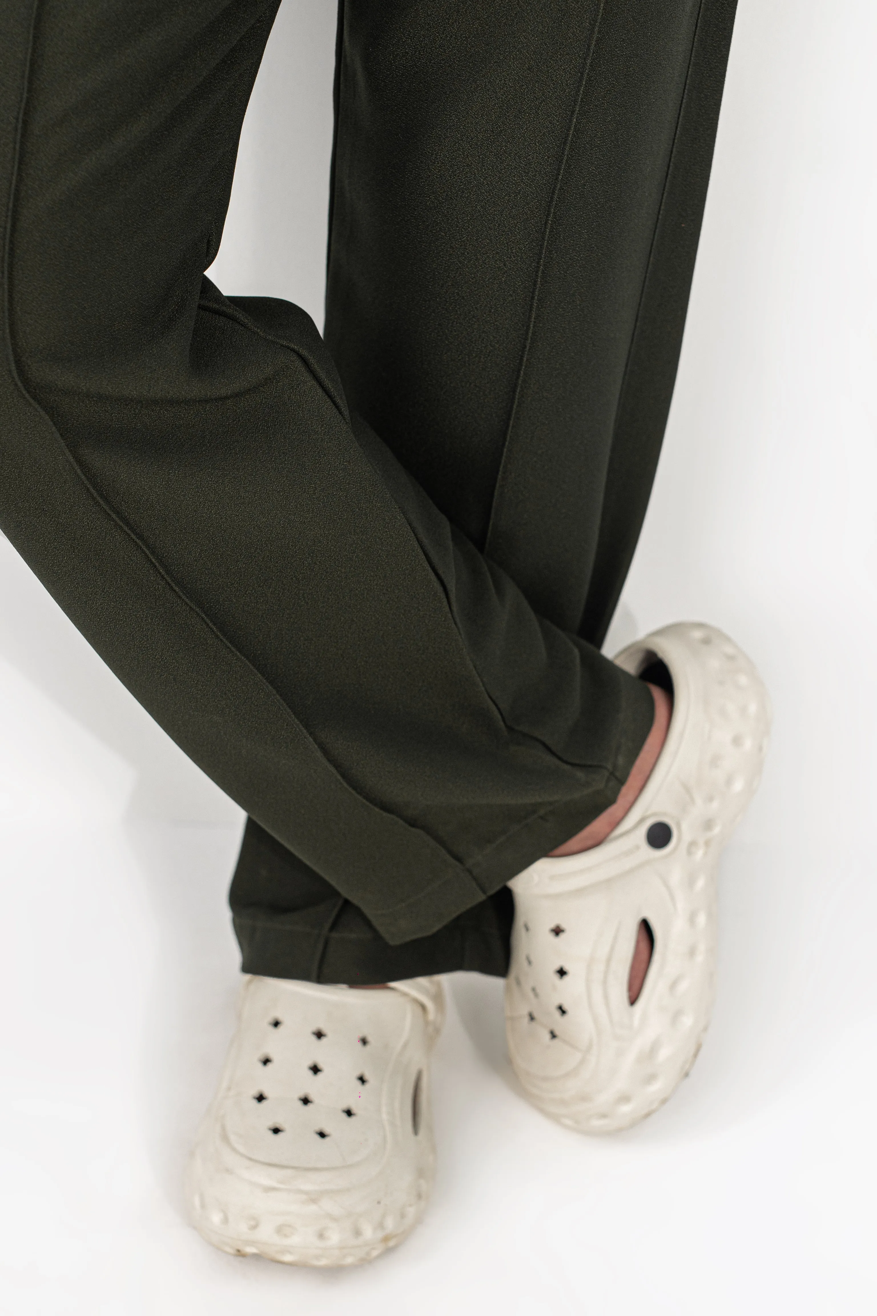 Textured Olive Green Pintex Pants