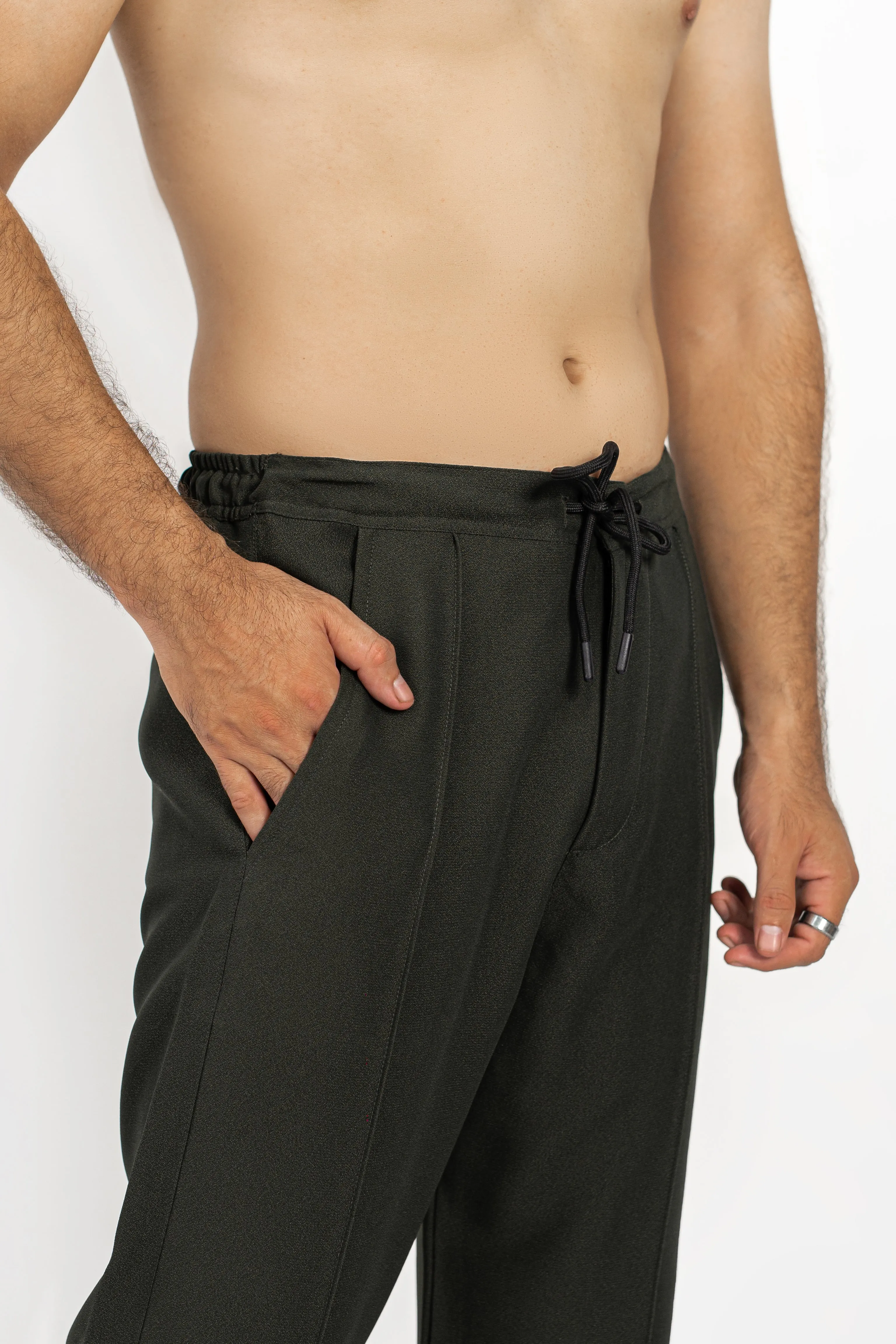 Textured Olive Green Pintex Pants