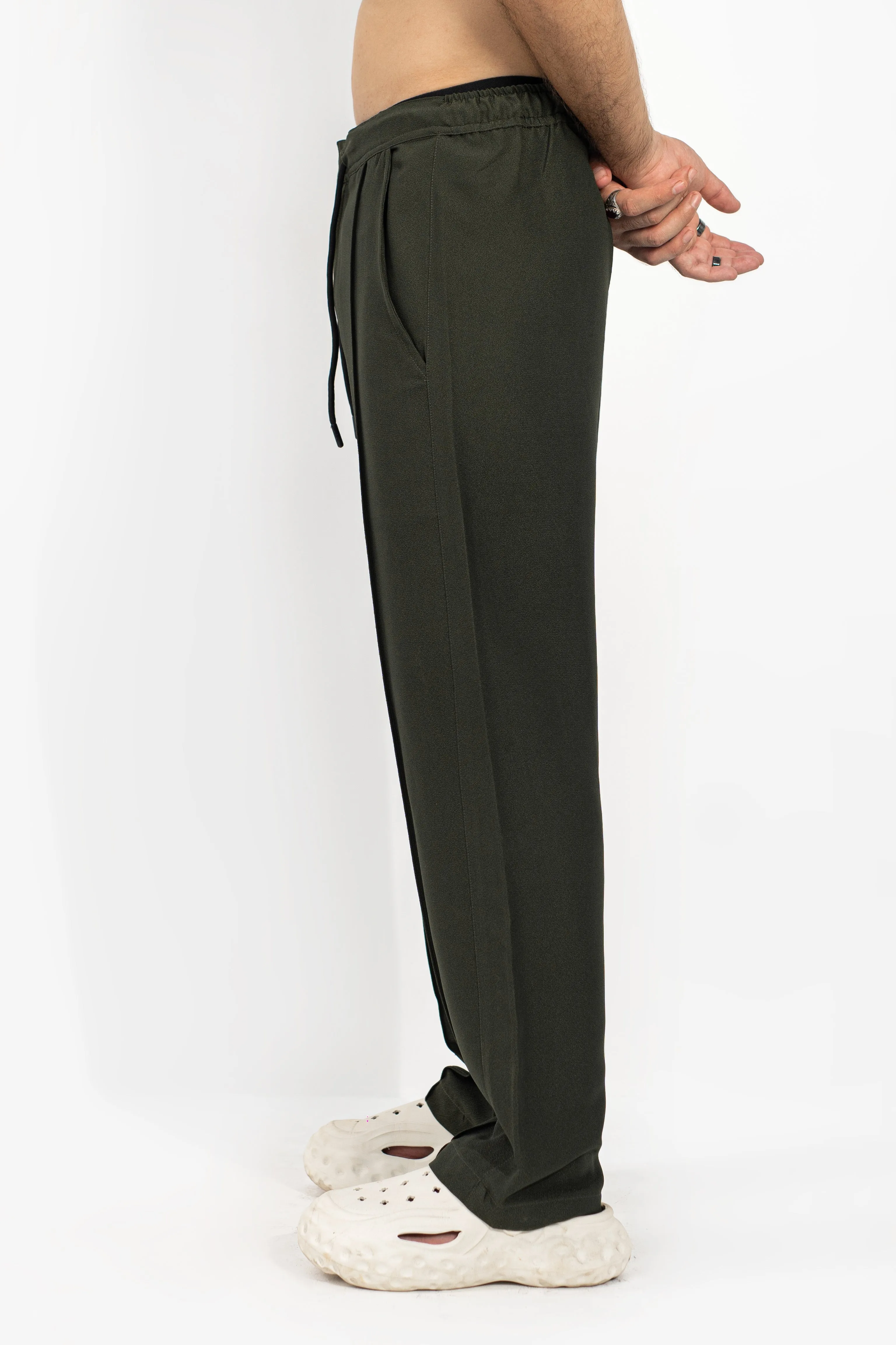 Textured Olive Green Pintex Pants