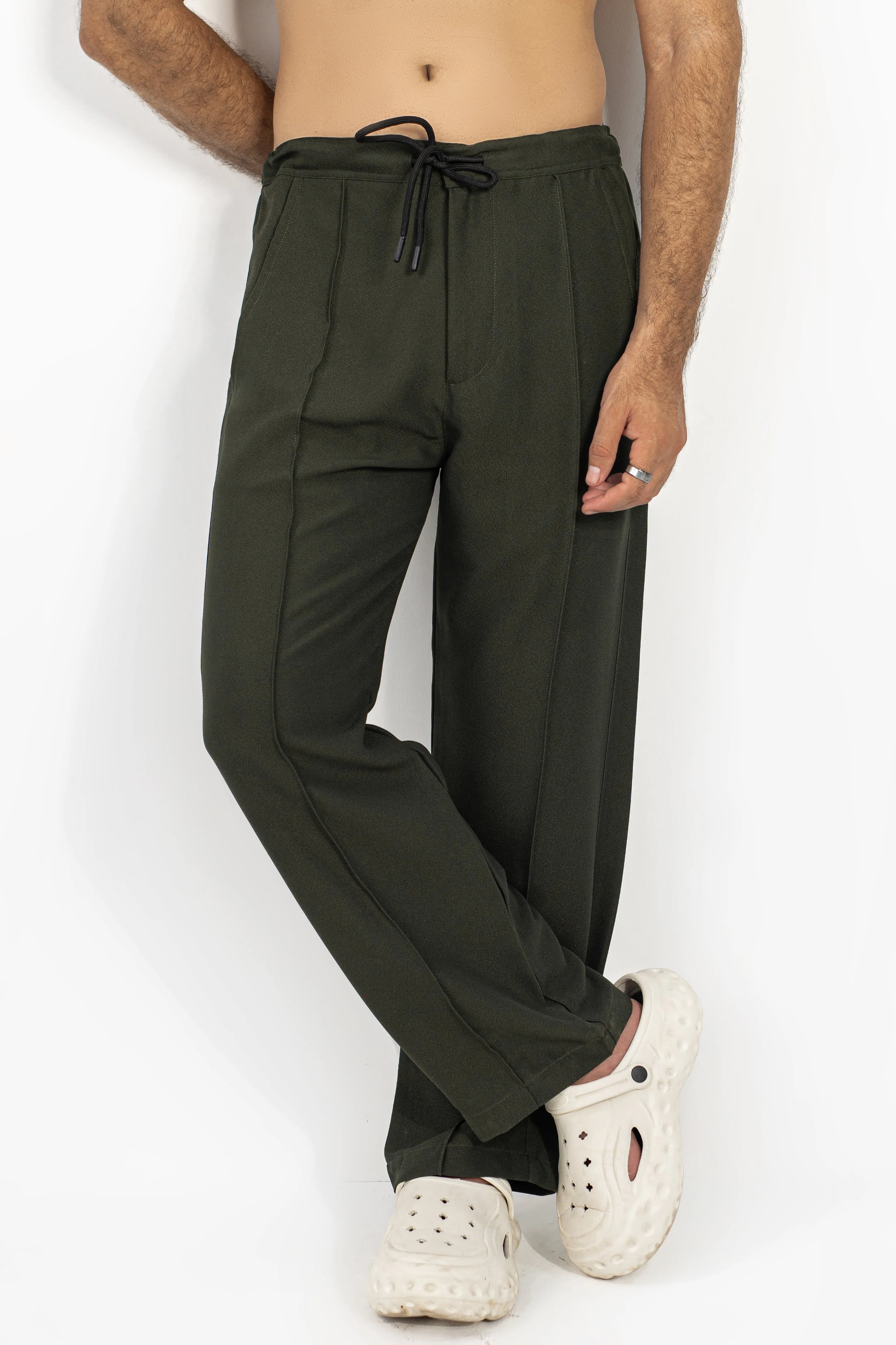 Textured Olive Green Pintex Pants